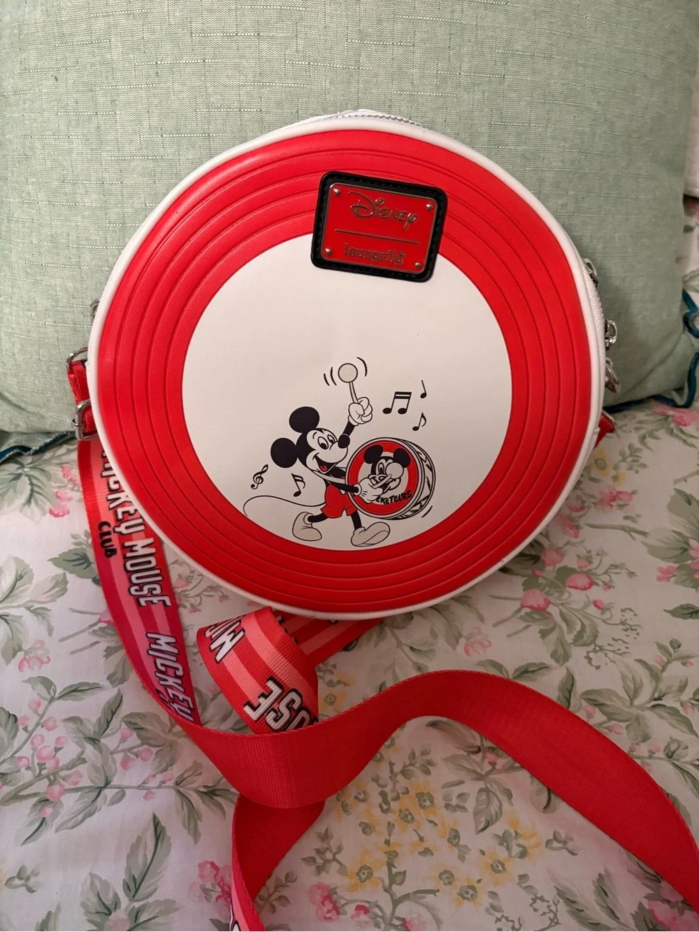 Loungefly Red and White Mouseketeers Round Crossbody Bag